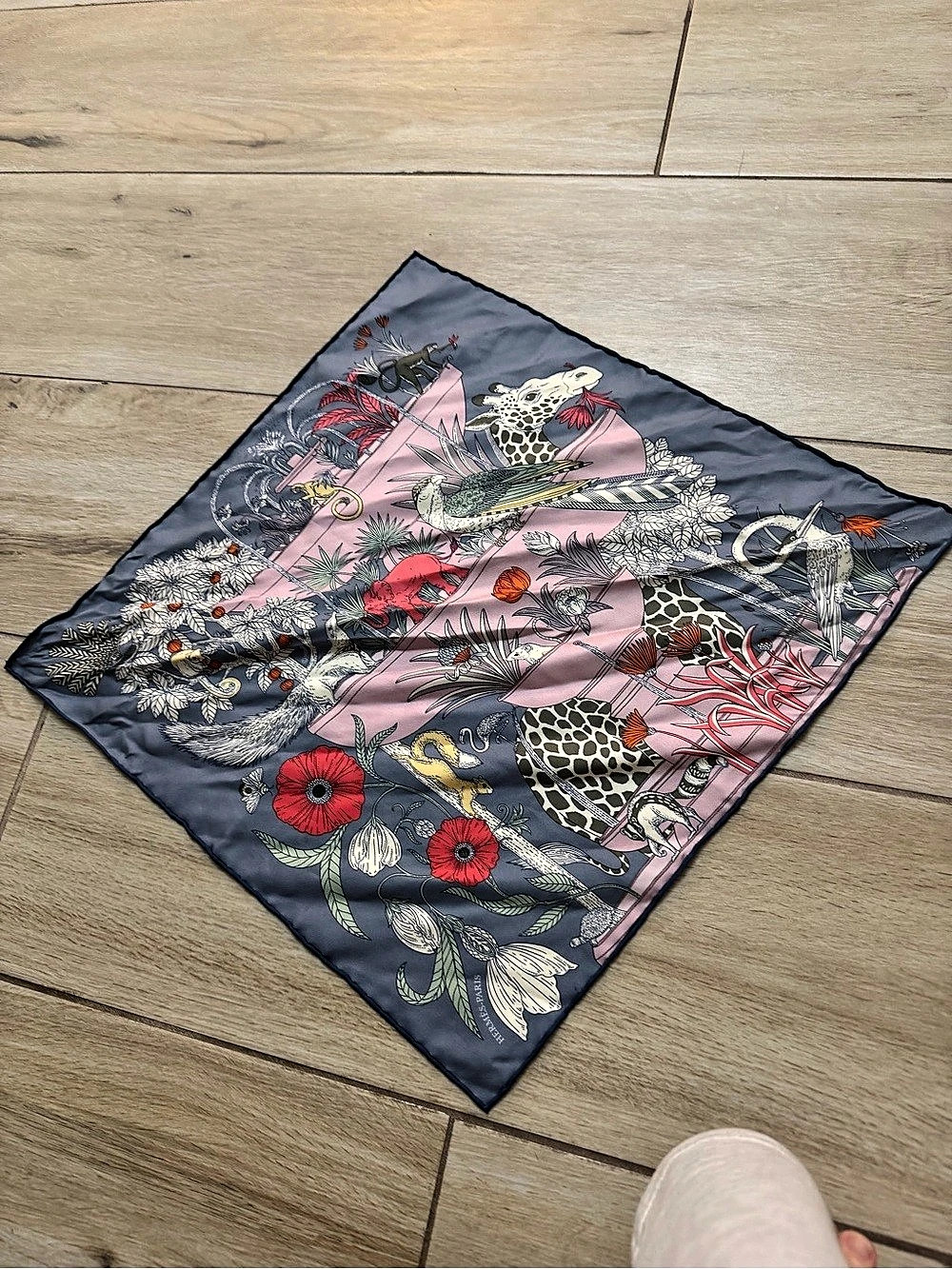 Hermès Le Carnaval des Animaux Scarf 90 Floral Square Scarf Blue & Pink